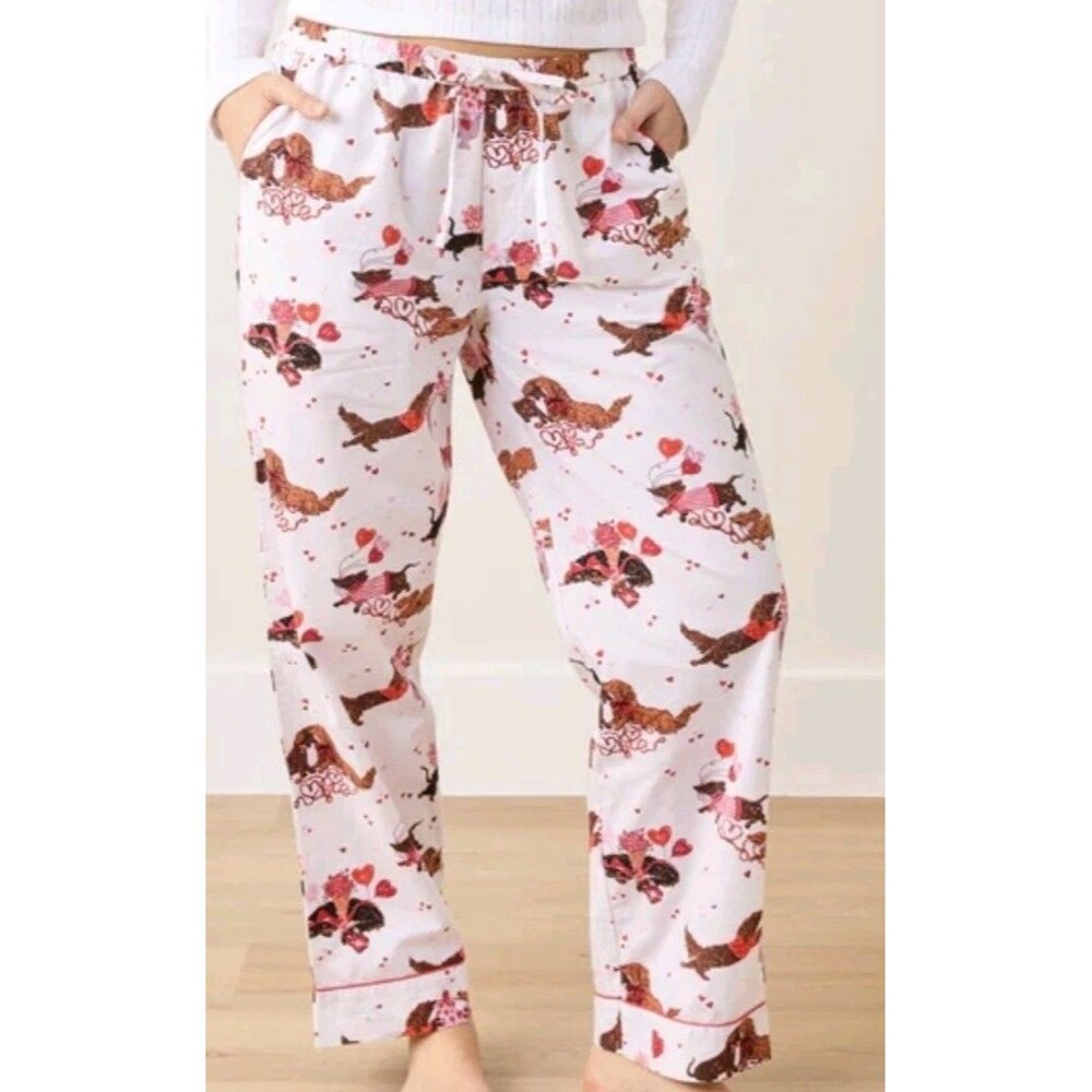 Print Fresh Pajama Pants Dachshund Date Size Medium Organic Cotton Pink Lounge